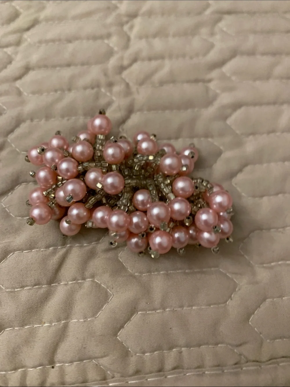 Hand Crafted Pink Pearl Cluster Hair Accessory with Gold Bead Accents